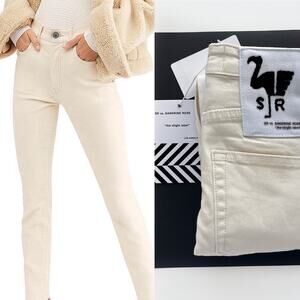 Free People Sandrine Rose Jeans - Skinny Off White Ivory Cotton Size 25 Skinny
